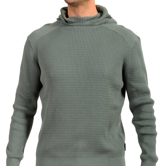 Armani Exchange Men's Sage Green Ribbed Hooded Pullover Sweater US L IT 52